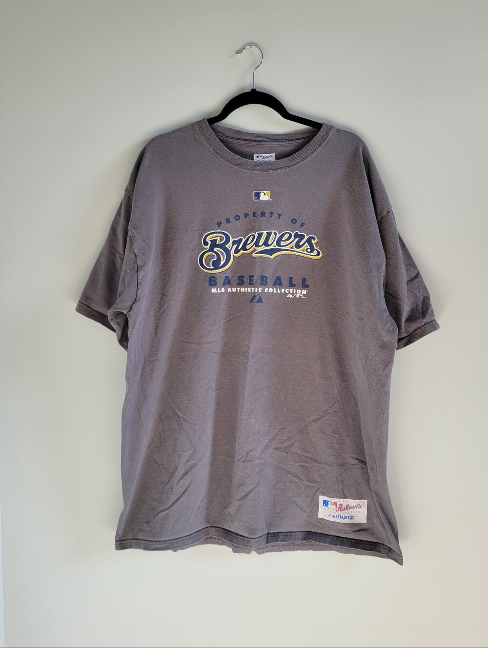 Majestic Athletic Authentic Gray Brewers Baseball MLB Tshirt Mens XL Oversized